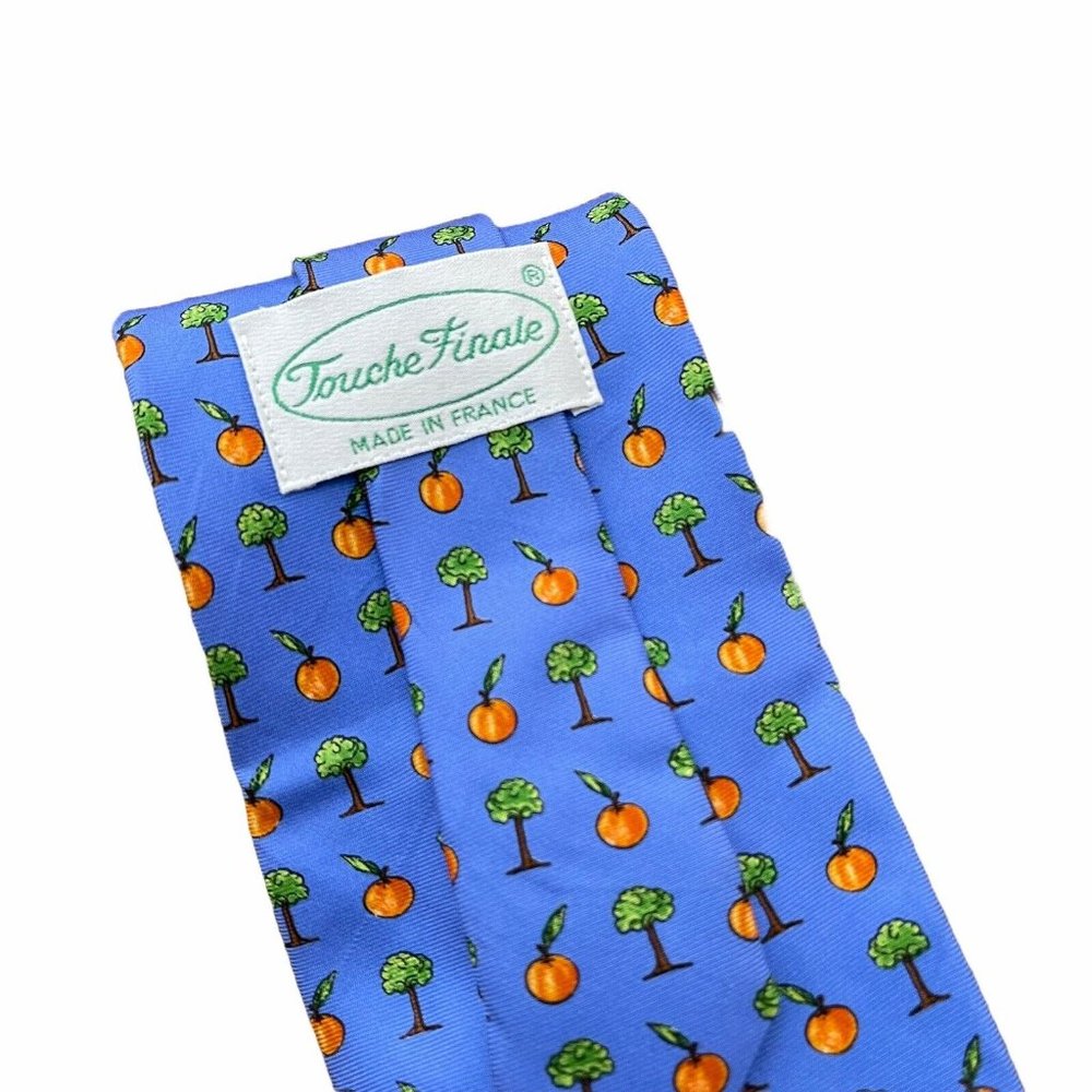 Men's Silk Neck Tie Blue w/Peach Trees & Peaches - Picture 6 of 6